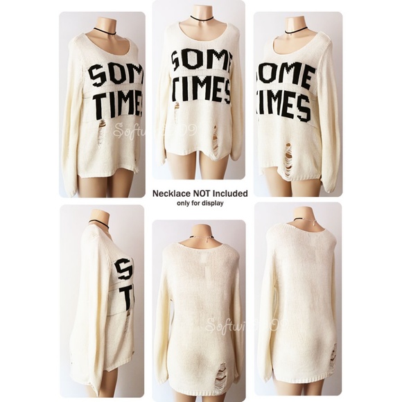 Last☝️Cream Black SOMETIMES Distress Long Sweater - Picture 7 of 8